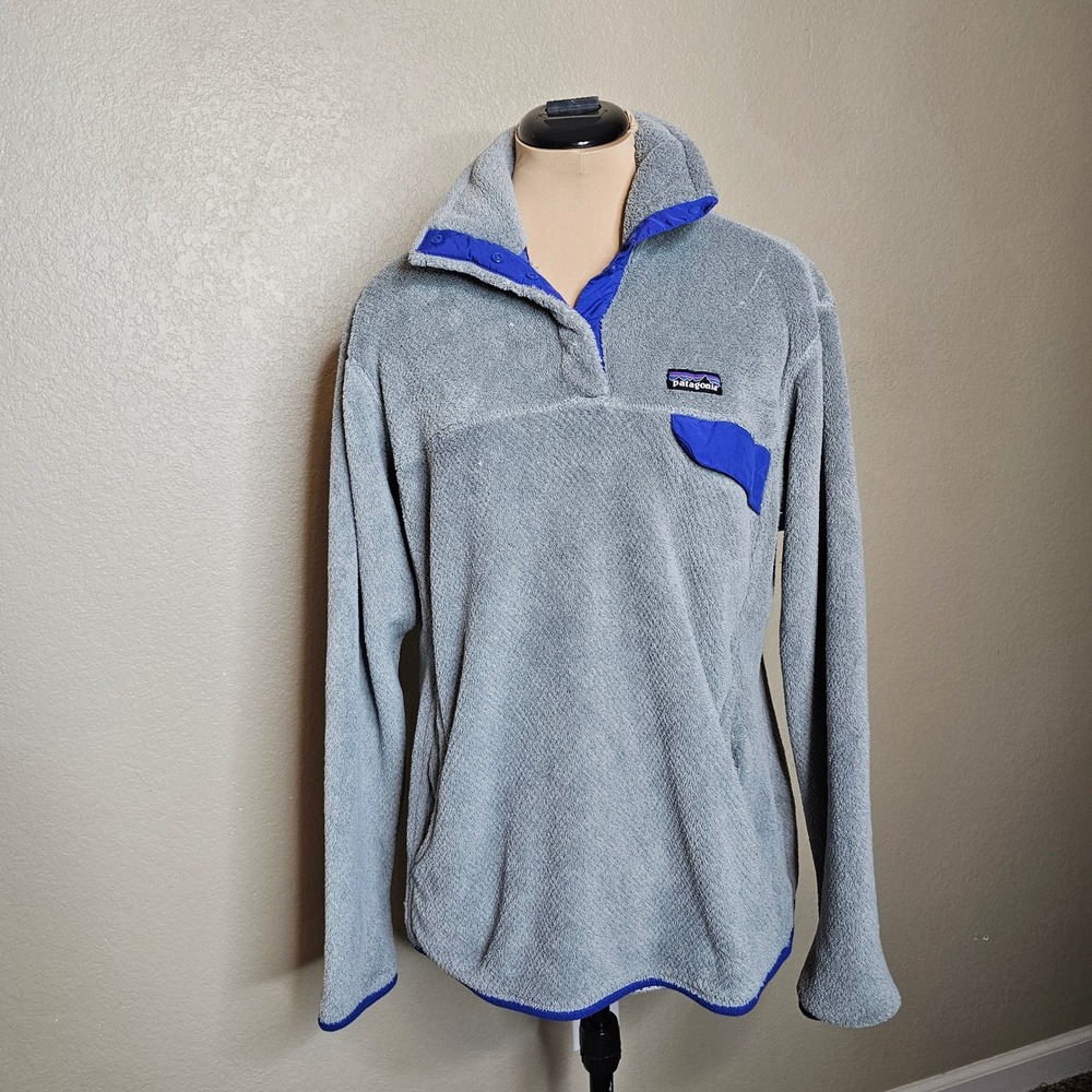 Patagonia Re-Tool Snap-T Fleece Pullover Grey Blue XL Womens Long Sleeve